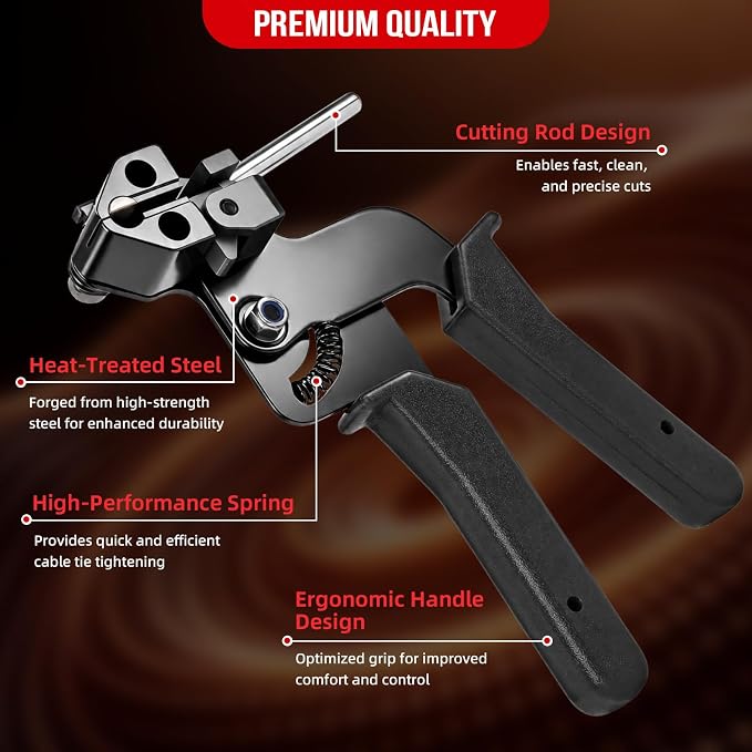 Metal Zip Ties Gun Set, 200Pcs Stainless Steel Cable Ties, Black | Heavy Duty Stainless Steel Cable Tie Gun Kit with 8 inch & 12 Inch Zip Ties for Chain Link Fence, Chicken Coop, Exhaust Pipes