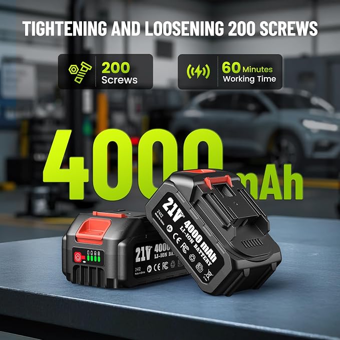 Cordless Impact Wrench, 885Ft-lbs (1200N.m) 1/2" Brushless Impact Gun | 21V High Torque Power Impact Driver, 2x4.0Ah Batteries Electric Impact Motor Variable Speeds for Car/Truck RV/Mower