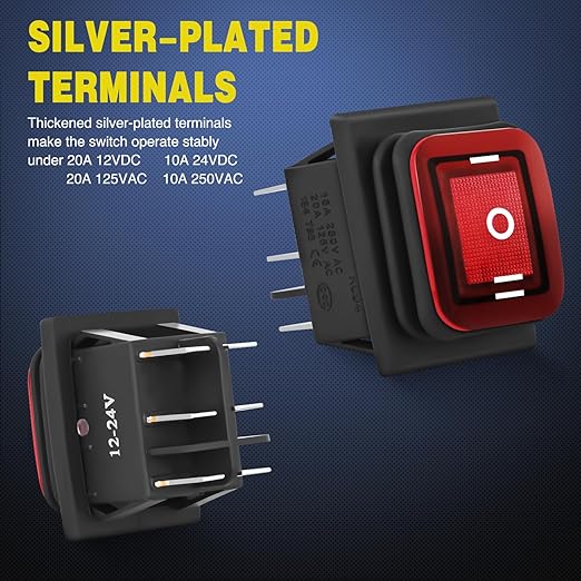 Nilight 6Pin On Off On Rocker Switch 2PCS Red LED Lighted IP67 Waterproof DPDT 3 Position Latching 20A 12VDC 125VAC Motor Toggle for Car Boat Automotive Vehicles