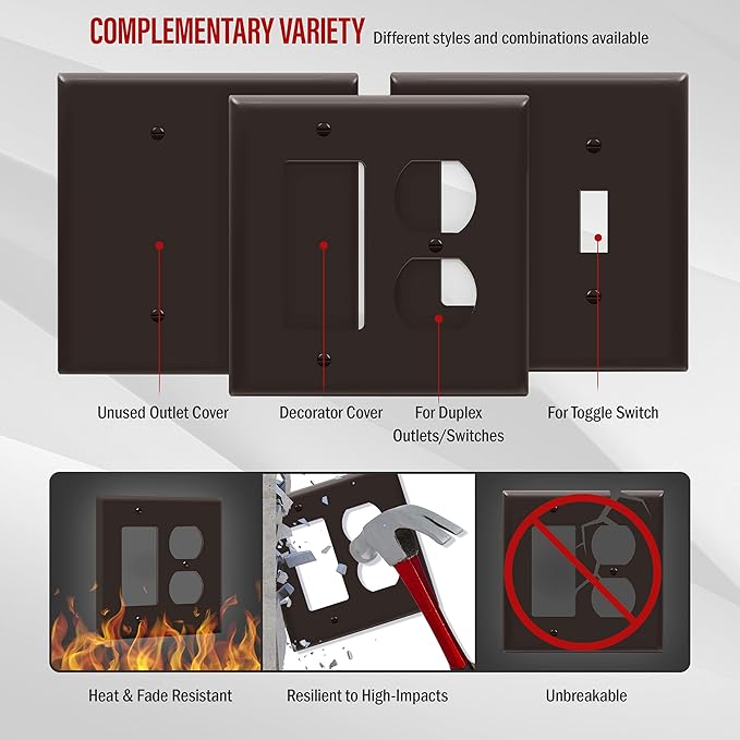 ENERLITES Combination Duplex Receptacle Outlet/Decorator Switch Wall Plate, Mid-Size 2-Gang 4.88" x 4.92", Polycarbonate Thermoplastic, 882131M-BR, Brown