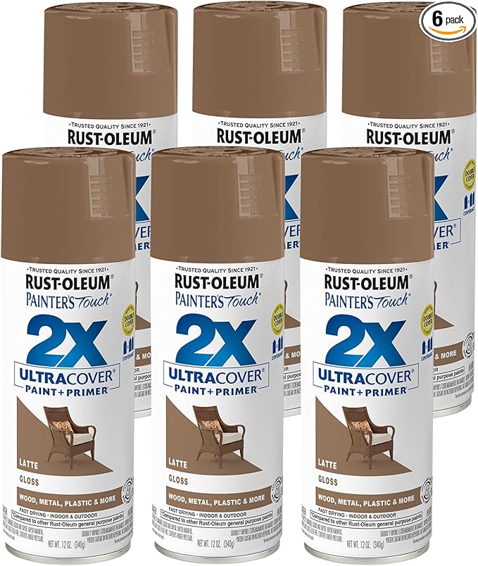 Rust-Oleum 383203-6PK Painter's Touch 2X Ultra Cover Spray Paint, 12 oz, Gloss Latte, 6 Pack
