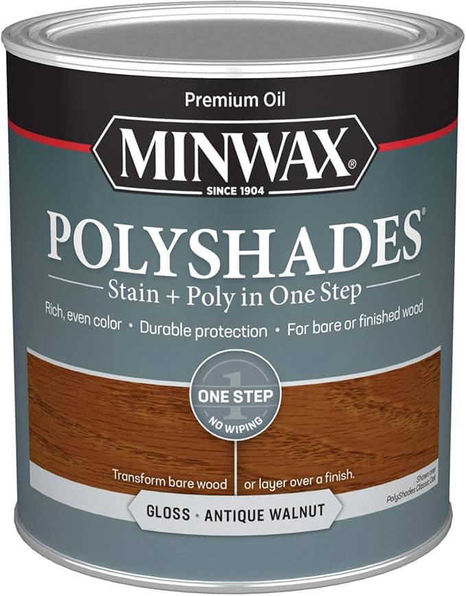 Minwax PolyShades Wood Stain + Polyurethane Finish – Quart, Antique Walnut, Gloss 32 Fl Oz (Pack of 1), Brown