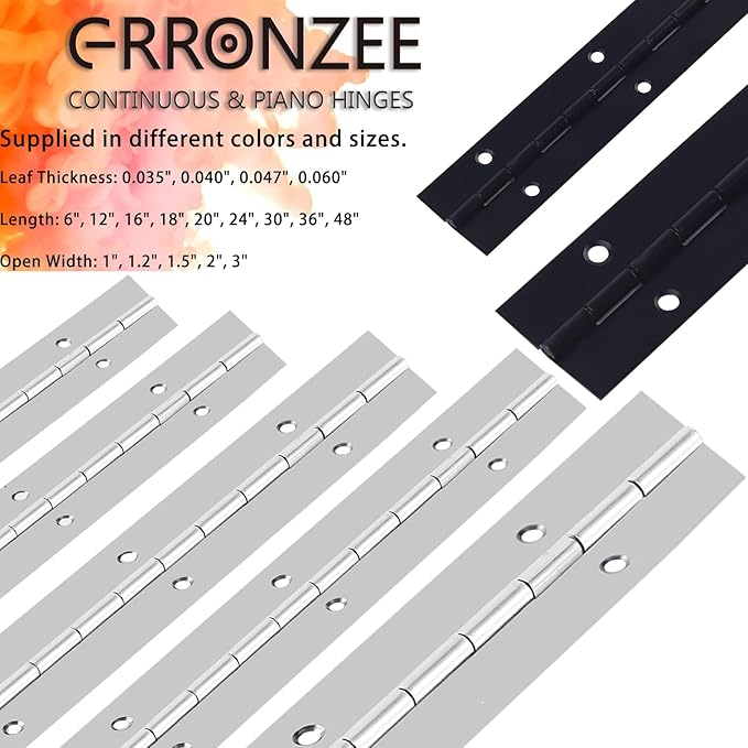 2PCS Heavy Duty Piano Hinge 24 Inch x 1.2 Inch Open Width Stainless Steel Black Continuous Hinge for Cabinet, Door, DIY Wood Boxes, 0.047" Leaf Thickness