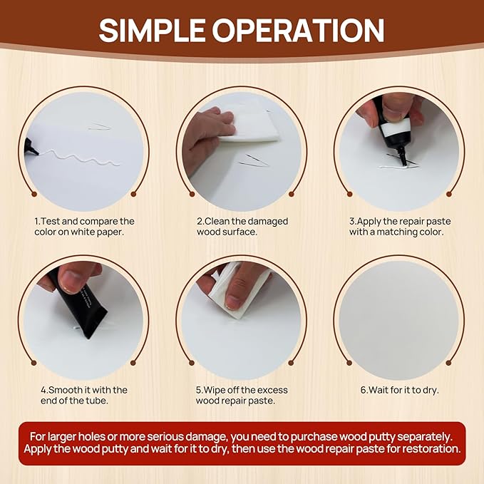Boncart Wood Furniture Repair Kit, Wood Touch up Fillers, Repair Scratches, Cracks, Paint Chips, and Nail Holes on Furniture, Floors, Doors, Cabinets, and Tables (5 Light Colors)