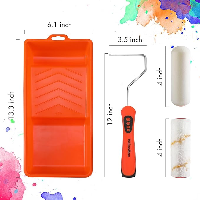 ValueMax Paint Roller Kit, 14-Piece 4 Inch Paint Roller Kit with High-Density Foam Paint Rollers, Microfiber Paint Rollers, Paint Tray for Painting Cabinets, Doors, Craft Work