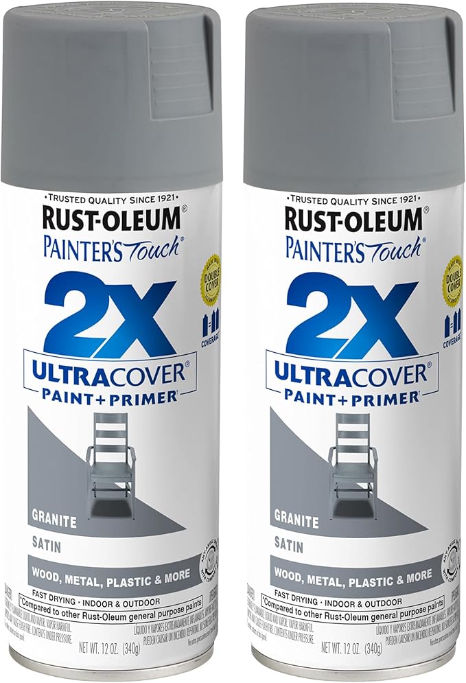 Rust-Oleum 334069-2PK Painter's Touch 2X Ultra Cover Spray Paint, 12 oz, Satin Granite, 2 Pack