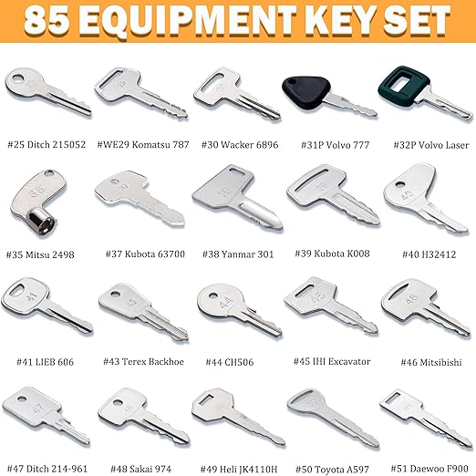 85 Heavy Equipment Master Keys Set, Construction Machinery Ignition Keys for Caterpillar CAT John Deere Takeuchi JCB Komatsu Kubota Hyster Volvo Yanmar Daewoo Excavator Dumper Dozer