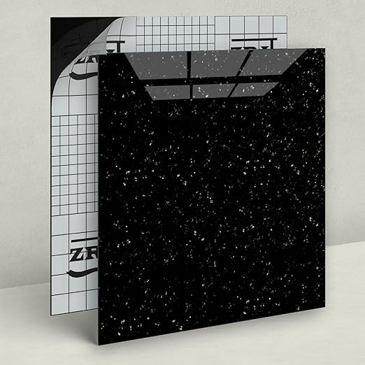 40-Pack 40 Sq.Ft Peel and Stick Floor Tiles Vinyl Glossy Pattern Flooring, 12” x 12” Self Adhesive Vinyl Flooring DIY for Kitchen, Bathroom, Laundry, Polish Black Galaxy Marble