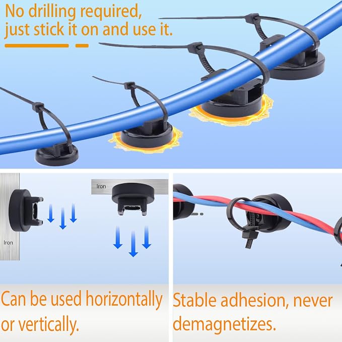 25 Pcs zbab1 Magnetic Zip Tie Mount Base, 25LBS Strong Magnetic Wire Holder & Cable Clips,Magnetic cable management for cars, offices, homes, and boats Diameter 22mm