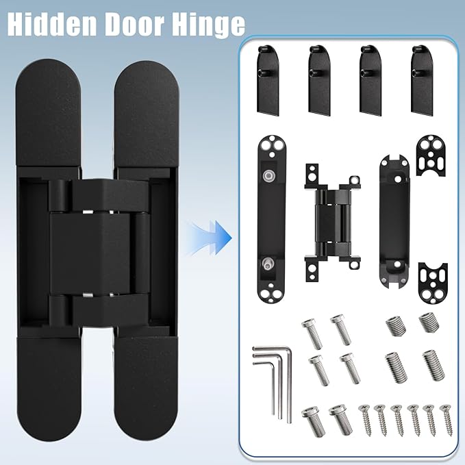 Hidden Door Hinge, 2 Pcs, Rotating Silent Design - Concealed Invisible Hinges Perfect for Invisible, Secret & Bookcase Doors, Ideal for DIY Carpenter, 3-Way Adjustable, Side Mount, 6in