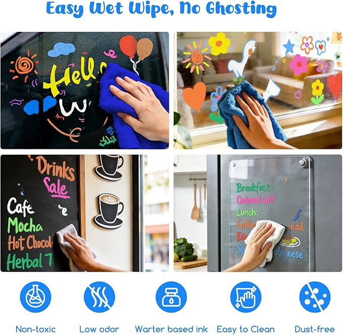 Jumbo Liquid Chalk Markers for Car Window, 12 Colors, Washable, 3 in 1 Nib for Glass, Mirror, Chalkboard, Blackboard, Signs
