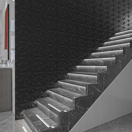 100 Pack 3D Wall Panels Diamond, Black, 12''x12'' | PVC Accent Wall Panels for Interior Wall Decor, Living Room Lobby Bedroom Hotel Office