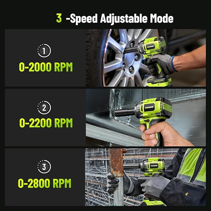 Cordless Impact Wrench, 590Ft-lbs (800N.m) Brushless 1/2 inch, 2800RPM High Torque Impact Gun, 2x 4.0Ah Battery, Charger, 4 Sockets, Electric Impact Wrench for Car Home