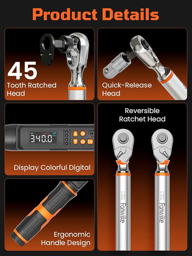Digital Torque Wrench, 12.54-250.8 Ft.lb /17-340 Nm, 1/2" Drive In Lb Torque Wrench Electronic with Buzzer & LCD Indicator, Torque Wrench Set for Cars Automotive