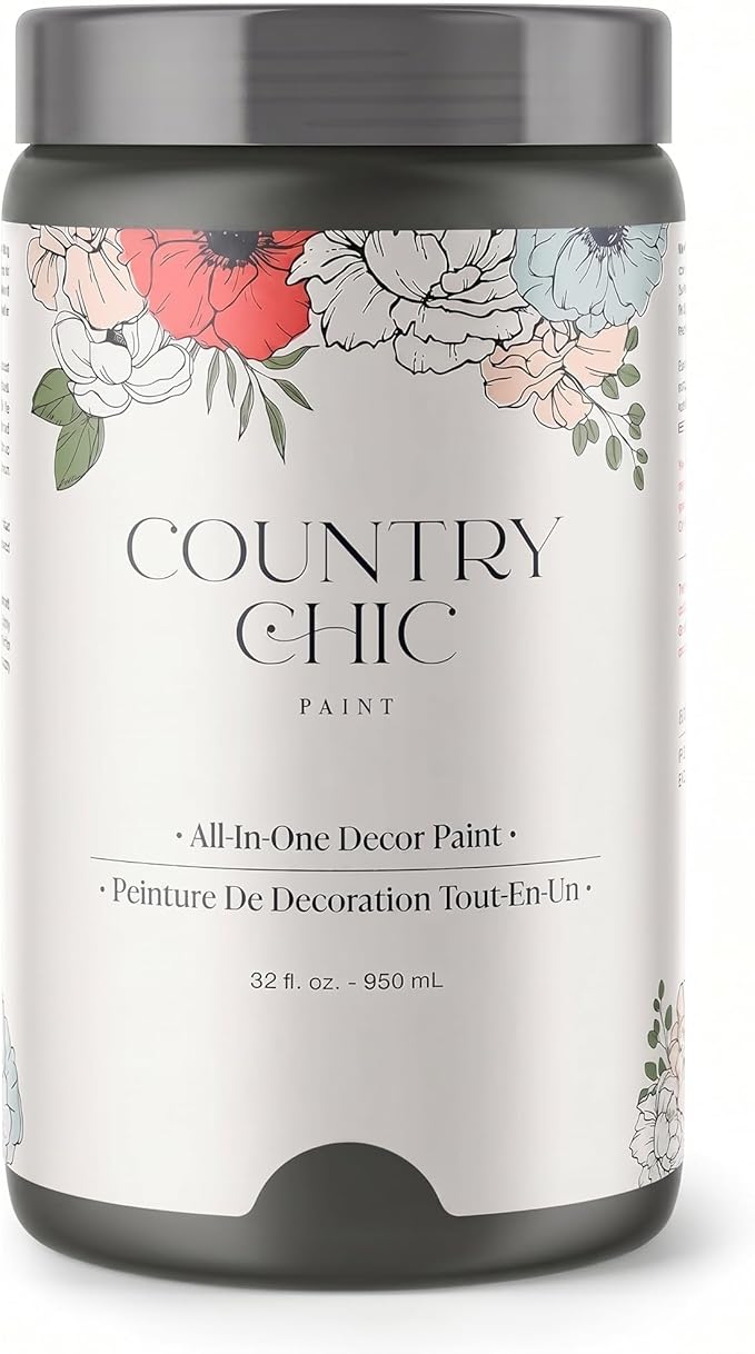 Country Chic All-in-One Chalk Paint for Furniture, Cabinets, Home Decor, Eco-Friendly, Matte Finish, Built-In Primer & Top Coat for Wood, Metal - Rocky Mountain (Charcoal Grey) - Quart 32 oz (950 ml)