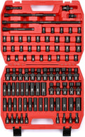 MIXPOWER 3/8'' Drive Master Impact Socket Set, 87-Piece Deep & Standard SAE and Metric,CR-MO, 1/4-Inch to 3/4-Inch and 6-19 mm, Impact Universal Sockets, Inverted Star Sockets, Extension Bar & Adapter