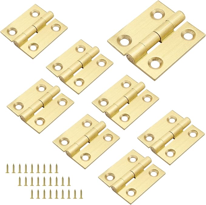 8pcs 1 Inch Brass Hinges, Mini Butt Hinges Cabinet Door Hinge, Box Hinge for Jewelry, Wooden Box, Small Cupboard Furniture (Gold)