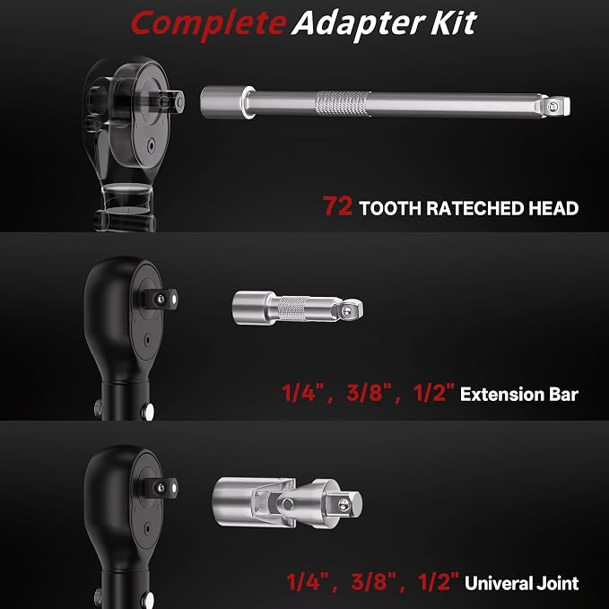 9-Piece Click Torque Wrench Set, 1/4", 3/8" & 1/2" Drive, ±3% | 4-20, 5-45, 15-165 Ft.lb Dual-Direction Torque Wrenches, CNC Handle for Bicycle, Motorcycle & Automotive Repair