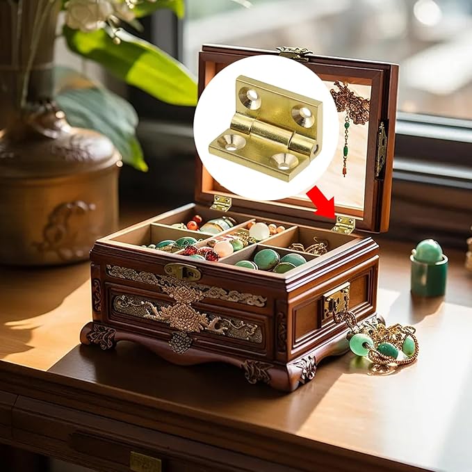 4Pcs Mini Solid Brass Cabinet Drawer Hinges, 90 Degree Small Butt Hinges Connectors for Jewelry Gift Box Wooden Case Delicate Boxes Doll House Model Making Folding Pages (1 Inch)