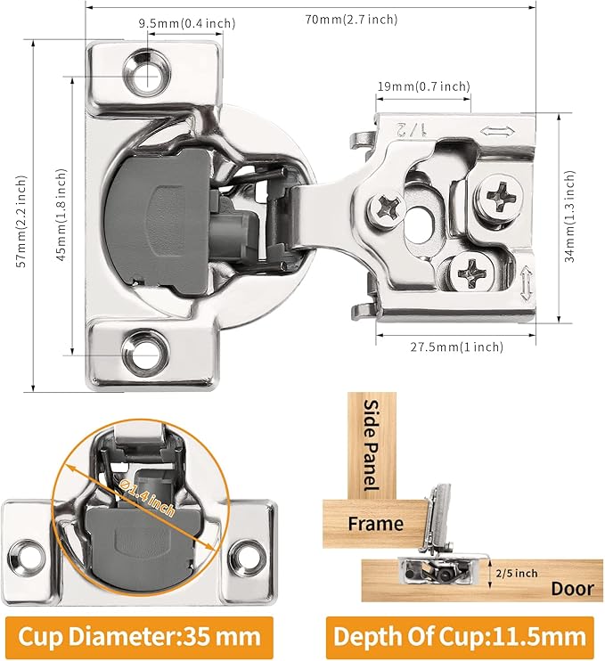 Chibery 20 Pack 1/2" Overlay 3D Soft Close Concealed Hinge for Face Frame Door, Smooth Slow Self Closing Hinges, Satin Nickel, Hidden 105° Open Angle Stainless Steel Hinge for Kitchen Cabinet Door