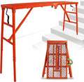 70" Folding Scaffolding Platform, 770lbs Heavy Duty Portable Work Platform with Adjustable Legs for Stairs & Uneven Ground, Multi-Purpose Scaffold Ladder, Welding Table, Red