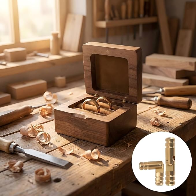 40 Pcs Mini Brass Barrel Hinges for Wooden Boxes, Hidden Cylinder Pivot Hardware for Jewelry Box, Trinket Case, Small Wood Craft Projects, Concealed 270° Rotation