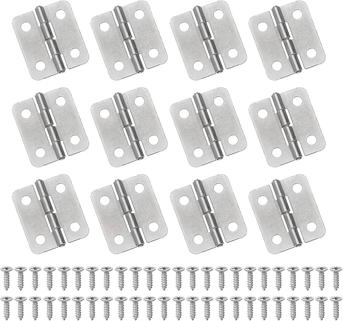 MECCANIXITY Small Butt Hinges 3/4 Inch Mini Jewelry Box Hinge with Screw for Jewelry Wooden Boxes Cabinet Drawer Doors Gate (Silver Tone, Pack of 12)