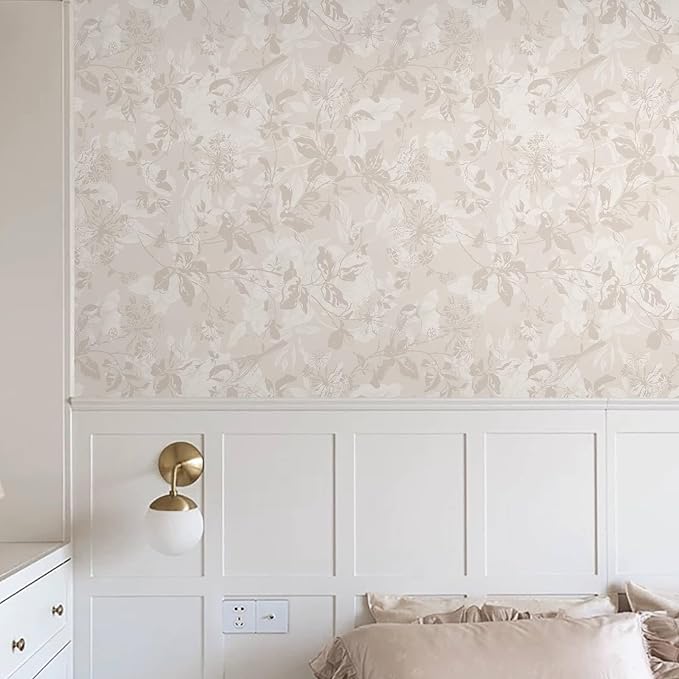Heroad Beige Brown Wallpaper Floral Wallpaper Peel and Stick Boho Contact Paper Vintage Wall Paper Removable Self-Adhesive for Bedroom Cabinets Decoration Thicken Vinyl 17.3" x 393"