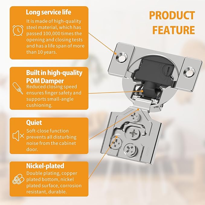 Chibery 60 Pack 5/8" Overlay 4D Soft Close Concealed Hinges for Face Frame Door, Adjustable Closing Speed, Self Close Satin Nickel, 105° Open Angle Concealed Stainless Steel Hinges for Cabinet