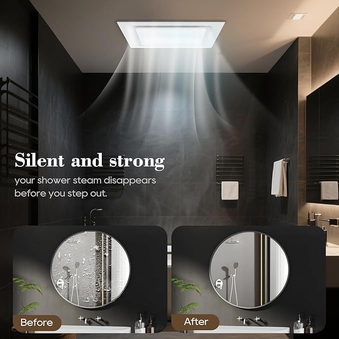 12" Ultra Quiet Bathroom Exhaust Fan with 6500K LED Light, 1.0 Sone 120 CFM, 10x10 Mount, 1500 LM Ceiling Ventilation Fan, Energy Efficient (3500K LED-C)