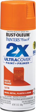 Rust-Oleum 334089 Painter's Touch 2X Ultra Cover Spray Paint, 12 oz, Satin Rustic Orange