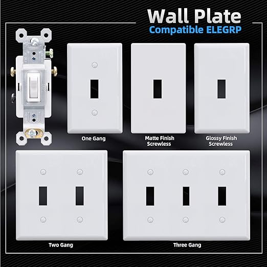ELEGRP 3 Way Toggle Light Switch, 15 Amp, 120 V, Toggle Framed AC Quiet, in Wall On/Off Switch Replacement, Self-Grounding, Residential and Commercial Grade, UL Listed (10 Pack, Glossy White)