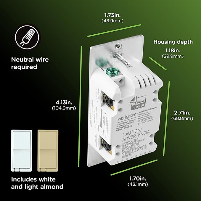 Enbrighten 800 Series Z-Wave Paddle Dimmer, Long Range 800LR, Quick Fit, Simple Wire, Direct 3-Way (No Add-On Switch Needed), Smart Hub Required, Compatible with Alexa, Google Home, 76593