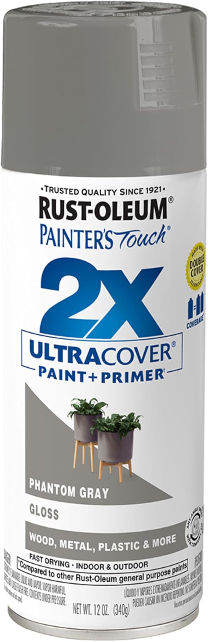 Rust-Oleum 372273- Painter's Touch 2X Ultra Cover Spray Paint, 12 oz, Phantom Gray