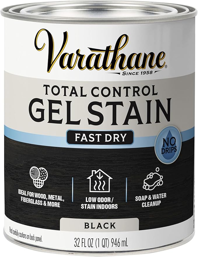 Varathane Total Control Gel Stain | Low Odor Water-Based Formula | Thick Gel Formula for Vertical Surfaces | Ideal for Wood, Metal & Fiberglass | Quart | Black