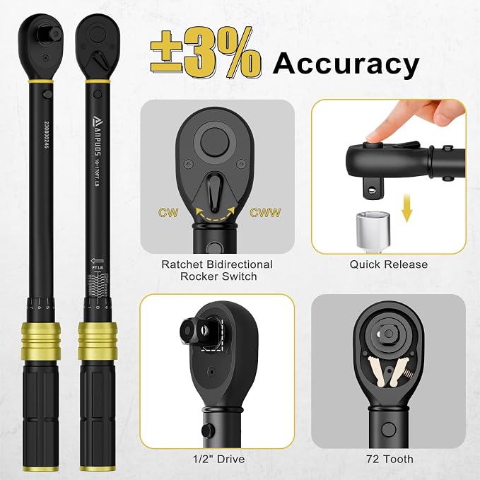 Jumbo Crowfoot Wrench Set & 1/2" Torque Wrench (10-170 Ft-Lb) | Metric 17-36 mm, 6 Point Large Crows Foot Wrench For Tight Spaces, Flare Nut Wrench for Brake, Hydraulic, HVAC & Truck Lines