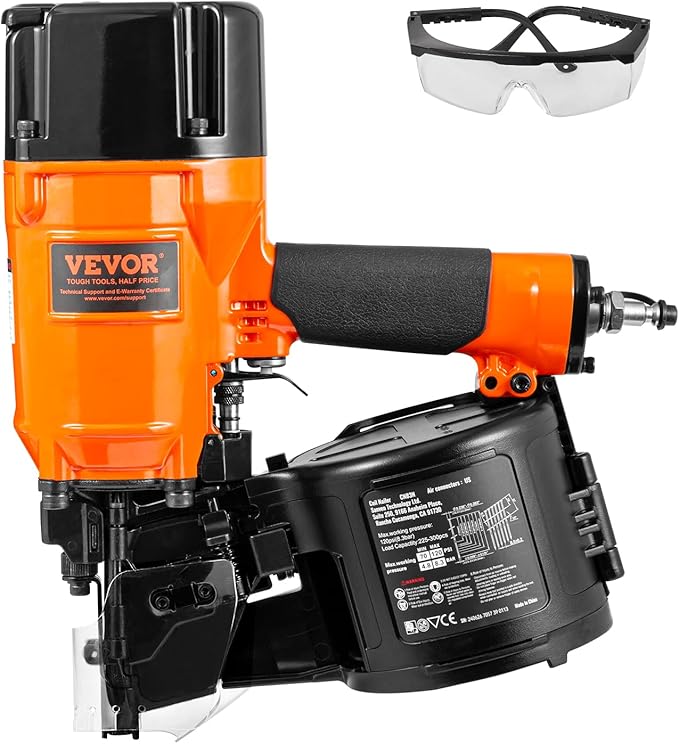 VEVOR Coil Siding/Framing Nailer CN83N, 2" to 3-1/4" 15 Degree Pneumatic Siding Nail Gun with Tool-Less Depth Adjustment, 70-120PSI Air Coil Nailer for Siding Sheathing Wooding Fencing Decking