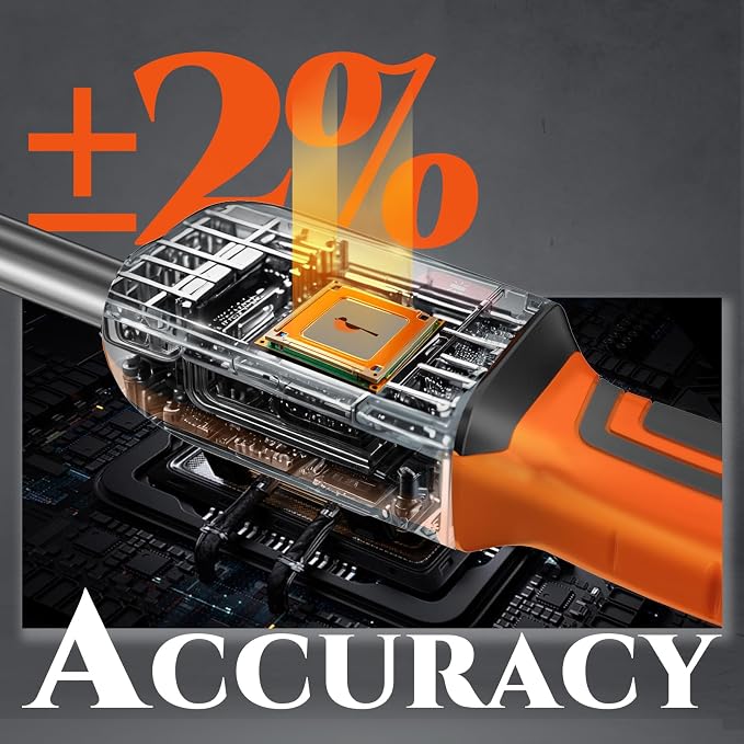 Digital Torque Wrench 3/8 Drive (5.02-99.57 Ft. Lb / 6.8-135 N.m) | ±2% Accuracy,Buzzer and LED Alert,Electric Display,Peak & Track,Foot / Inch Pound,Automotive,Car, Moto,Spark Plug,Engine,Bike