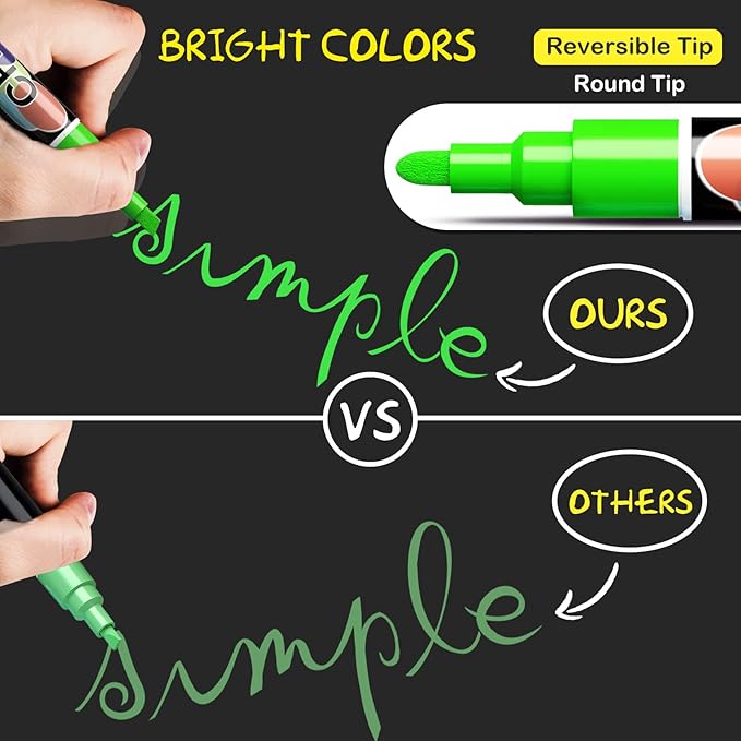 Liquid Chalk Markers Pens - 8 Colors Washable & Wet Erase Neon Chalk Makers for Blackboard, Chalkboard Signs, Glass Window, Menus, Car Windows & Event Decorations - Erasable Window Markers for Cars