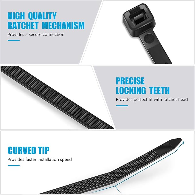 Zip Ties Heavy Duty 8 inch with 120 Pounds Tensile Strength, Black Heavy Duty Cable Ties, 500 Pack, by Karoka