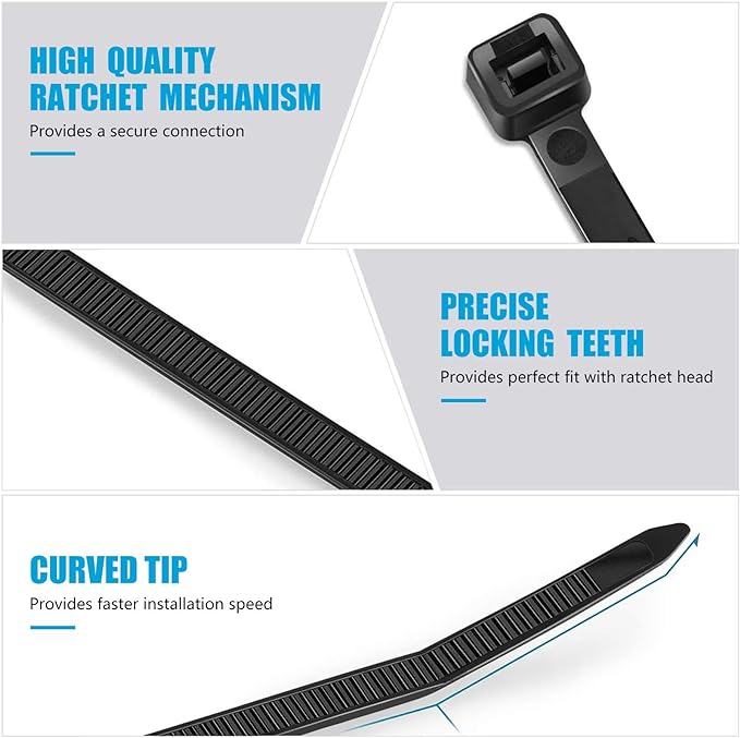 Zip Ties 12 inch (1200 Pack), Black, 50lbs Tensile Strength, UV Resistant Cable Ties for indoor and outdoor by Karoka