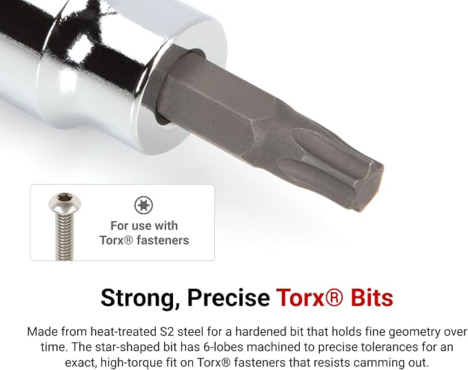 TEKTON Torx Bit Socket Set, 12-Piece | SHB91103 | 3/8 Inch Drive, (T10 - T60), Socket Rail