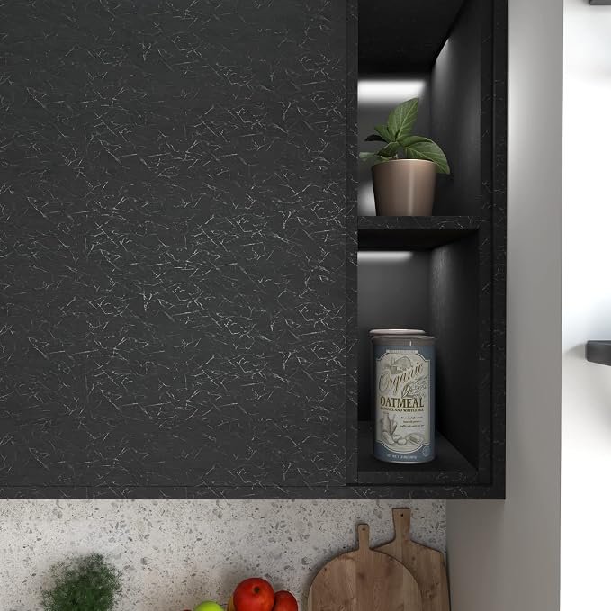Cohoo Home Black Silk Peel and Stick Wallpaper for Bedroom Solid Black Textured Contact Paper for Cabinets and Drawers Self Adhesive Removable Wallpaper for Bedroom Embossed Waterproof 15.7inW 393inL