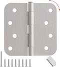 4" X 4" Nickel Door Hinges – 6 Pack Brushed Nickel Door Hinges with 5/8" Radius, Rounded Interior Heavy Duty 4 Inch Exterior & Front Door Hinge for Residential Use