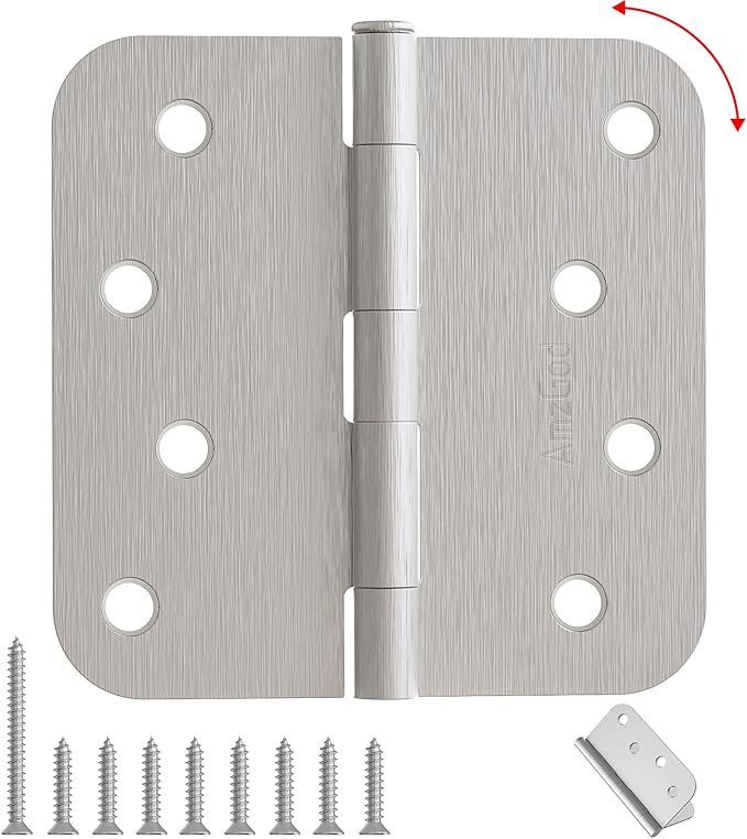 4" X 4" Nickel Door Hinges – 36 Pack Brushed Nickel Door Hinges with 5/8" Radius, Rounded Interior Heavy Duty 4 Inch Exterior & Front Door Hinge for Residential Use