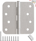 4 Inch Door Hinges 3 Pack, Brushed Nickel Interior Door Hinges with 5/8" Radius Corners, Heavy Duty 4"x4" Satin Nickel Hinges for Residential Front Door, Silver Finish