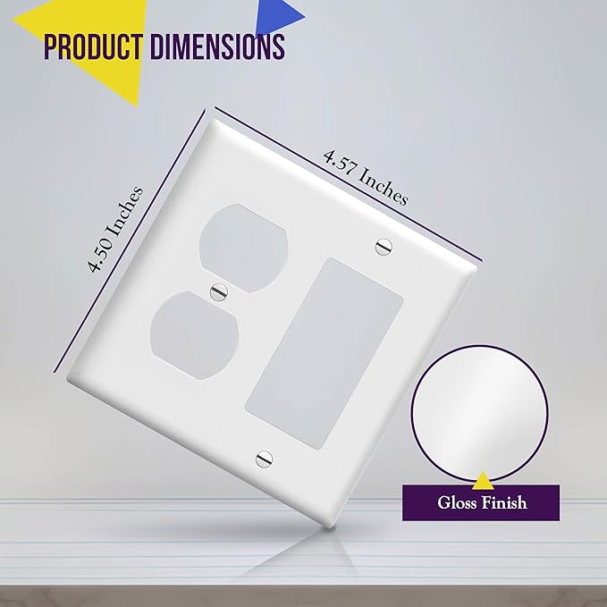 ENERLITES Combination Duplex Receptacle Outlet/Decorator Switch Wall Plate, Gloss Finish, Size 2-Gang 4.50" x 4.57", Polycarbonate Thermoplastic, 882131-W-10PCS, White (10 Pack)