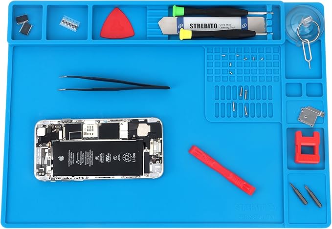 STREBITO Soldering Mat Electronics Repair Mat, Silicone Work Mat Heat Resistant 932°F, Magnetic Mat for Screws and Tools, Solder Mat Silicone Pad for Watch, Phone, Eyeglass, Knife, Size 13.8 "x 9.9"
