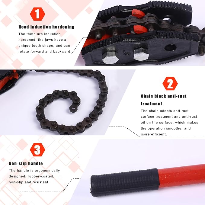 Chain Wrench, 35" Strap Wrench Heavy Duty with 27.5" Chain Length Max, Fits 7" Pipe Diameters or Pipe Installation, Oil Fields Operations and Maintenance