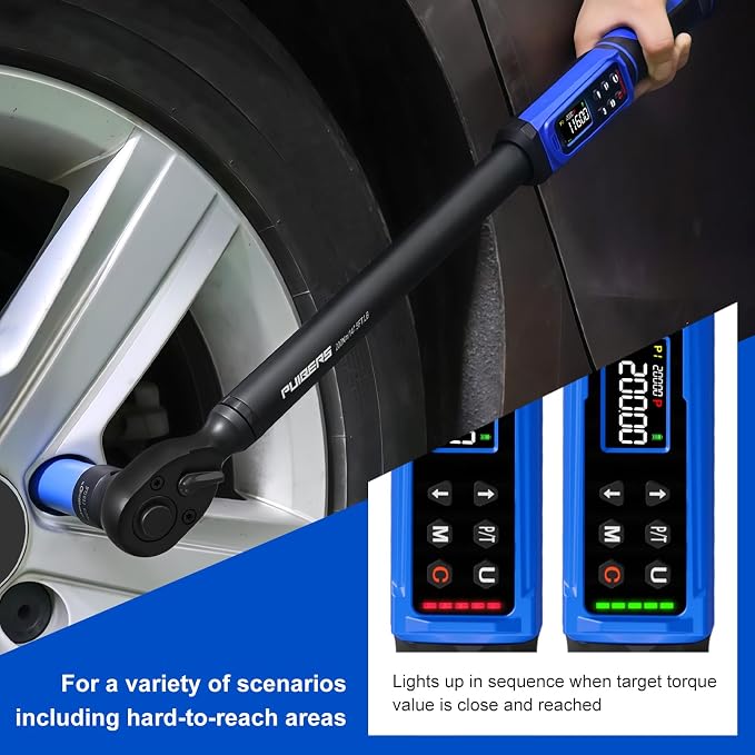 1/2" Digital Torque Wrench 2.2-147.5 Ft.lb/ 3-200 Nm， Digital Electronic Torque Wrench ±1% Accuracy, 5 Units LCD Screen with Buzzer & LED Alarm for Cars,Motorcycles,Bicycle